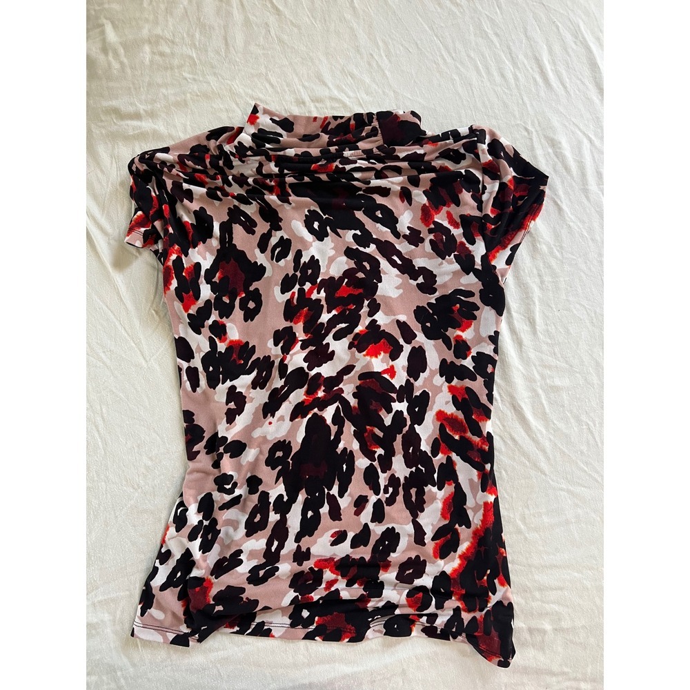 DKNY Leopard Animal Print Ruched Wrap Top Women's Medium Y2K Stretch Blouse - Picture 2 of 6